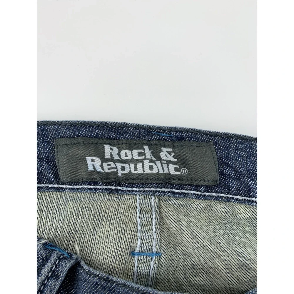 Rock & Republic Jeans Mens 40 Blue Taylor Embroidered Y2K Flap Pocket Fade - Picture 7 of 12